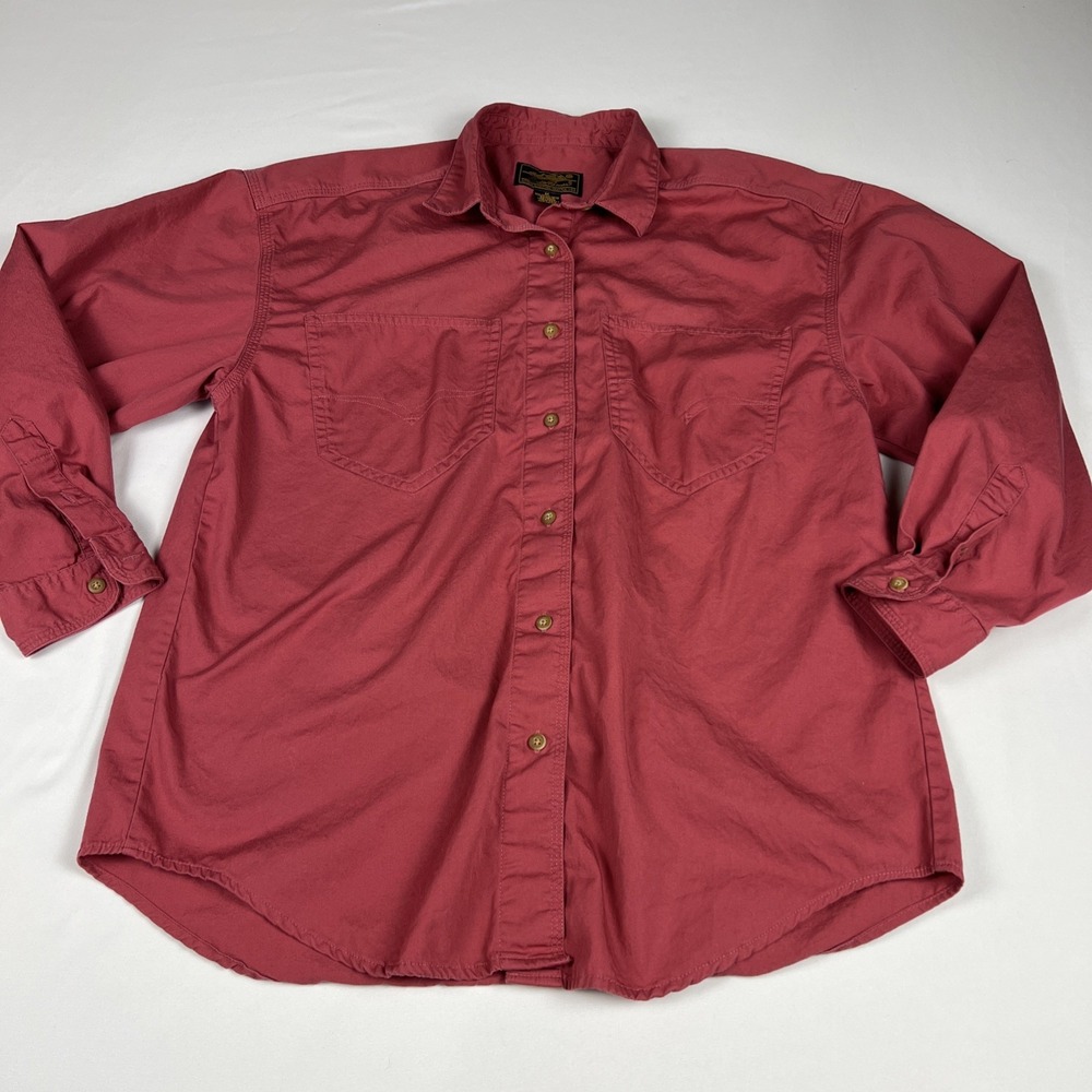 Vintage Eddie Bauer Button Down Shirt Burgundy Cotton Pocket Outdoor Size Medium